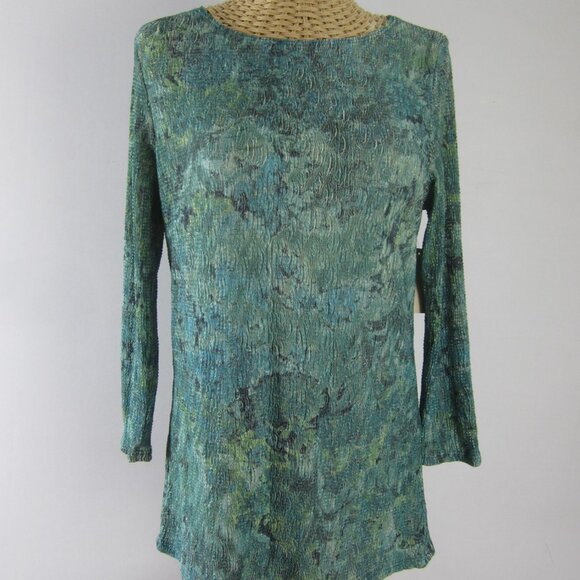 NEW Coldwater Creek Womens Small Turquoise Blue Print Knit Shirt NWT $55 - Picture 1 of 7